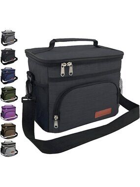 Insulated Lunch Bag for Women/Men - Leakproof 12-Can Cooler Tote Bag - Black